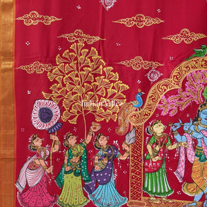Radha Krishna Hand-Painted Pattachitra Saree