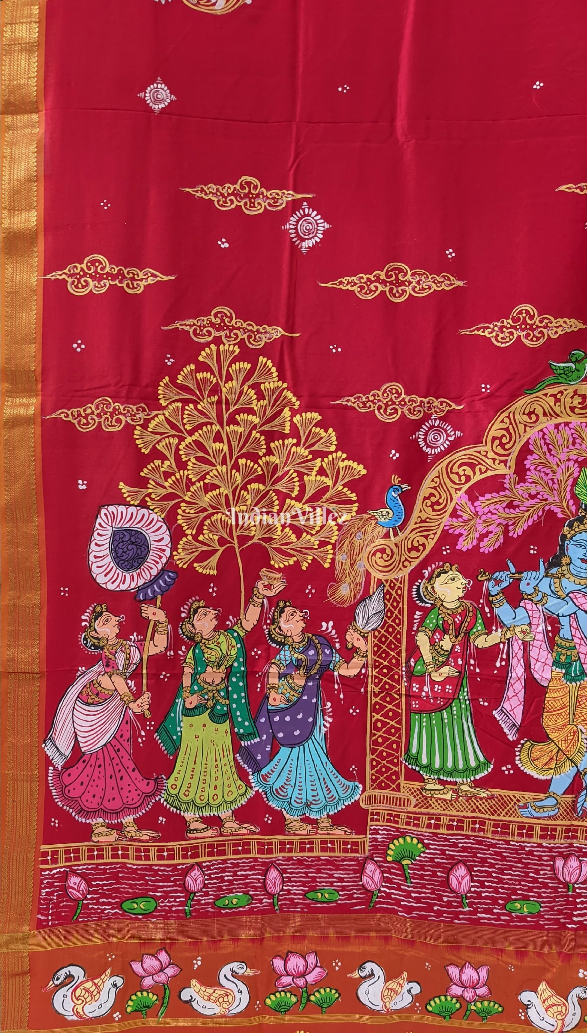 Radha Krishna Hand-Painted Pattachitra Saree