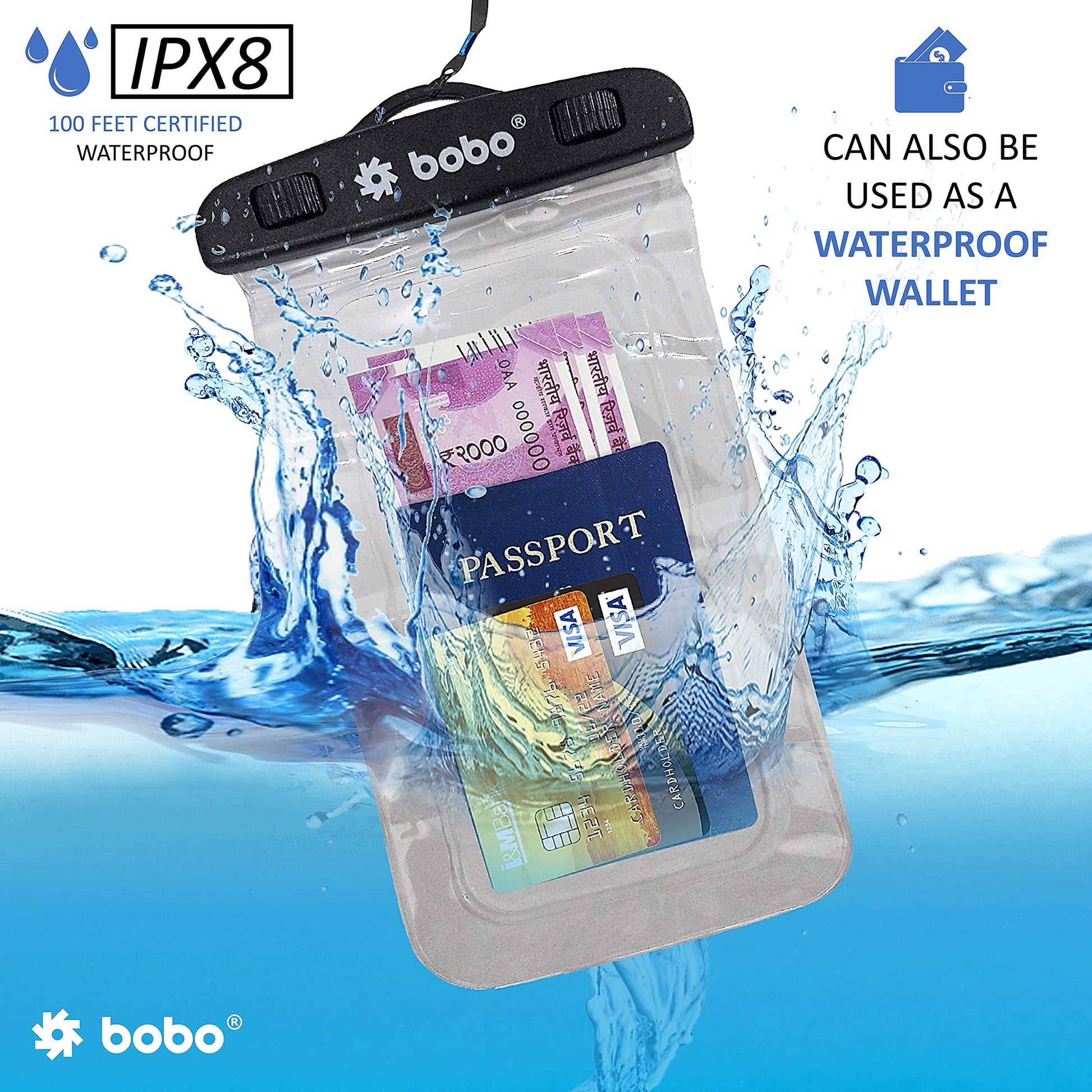 BOBO Universal Waterproof Pouch (Big Size) Cellphone Dry Bag Case for Smartphone – Transparent (Pack of 1)