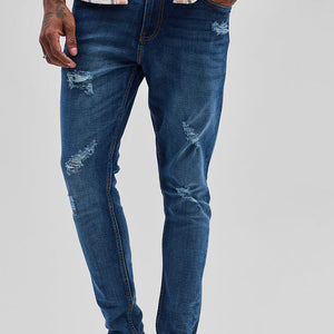 Dark Blue Distressed Skinny Fit Jeans