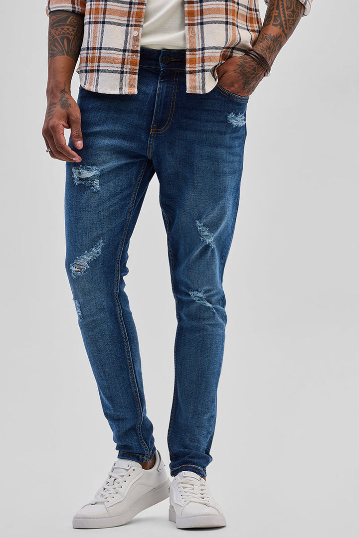 Dark Blue Distressed Skinny Fit Jeans