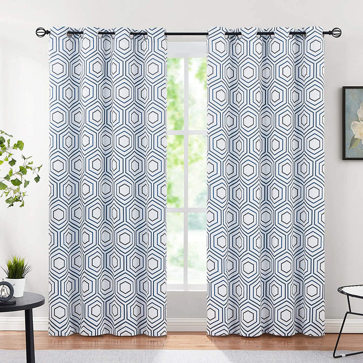 100% Cotton Curtains for Living Room, Bedroom curtains - Pack of 2 curtains, Hexagon