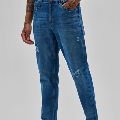 Blue Distressed Slim Fit Jeans
