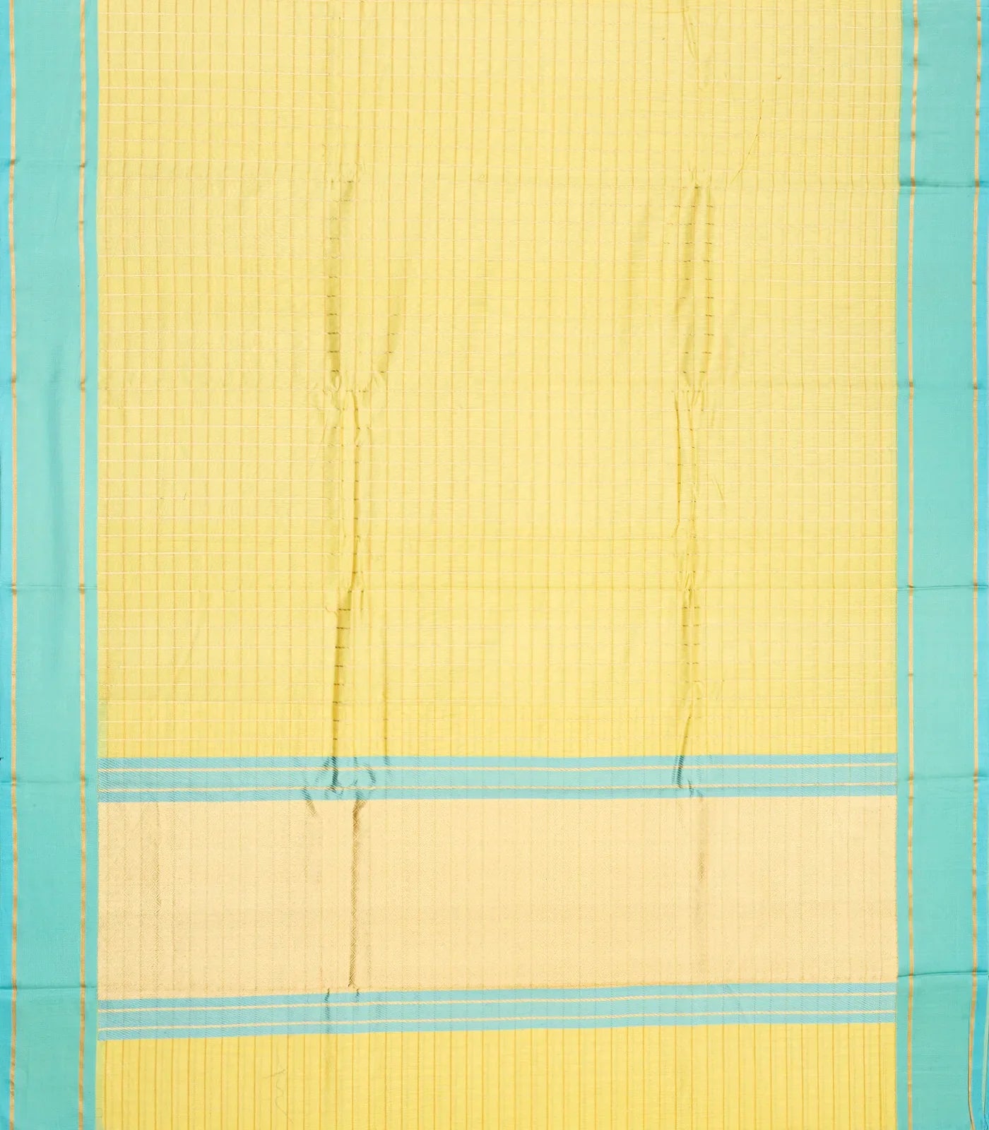 Yellow Handloom Chanderi Cotton Saree With Zari Checks