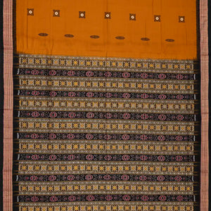 Oil Mustard Handloom Orissa Cotton Saree With Tie & Dye Pallu