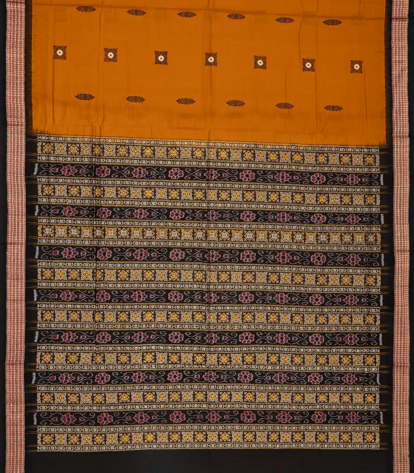 Oil Mustard Handloom Orissa Cotton Saree With Tie & Dye Pallu