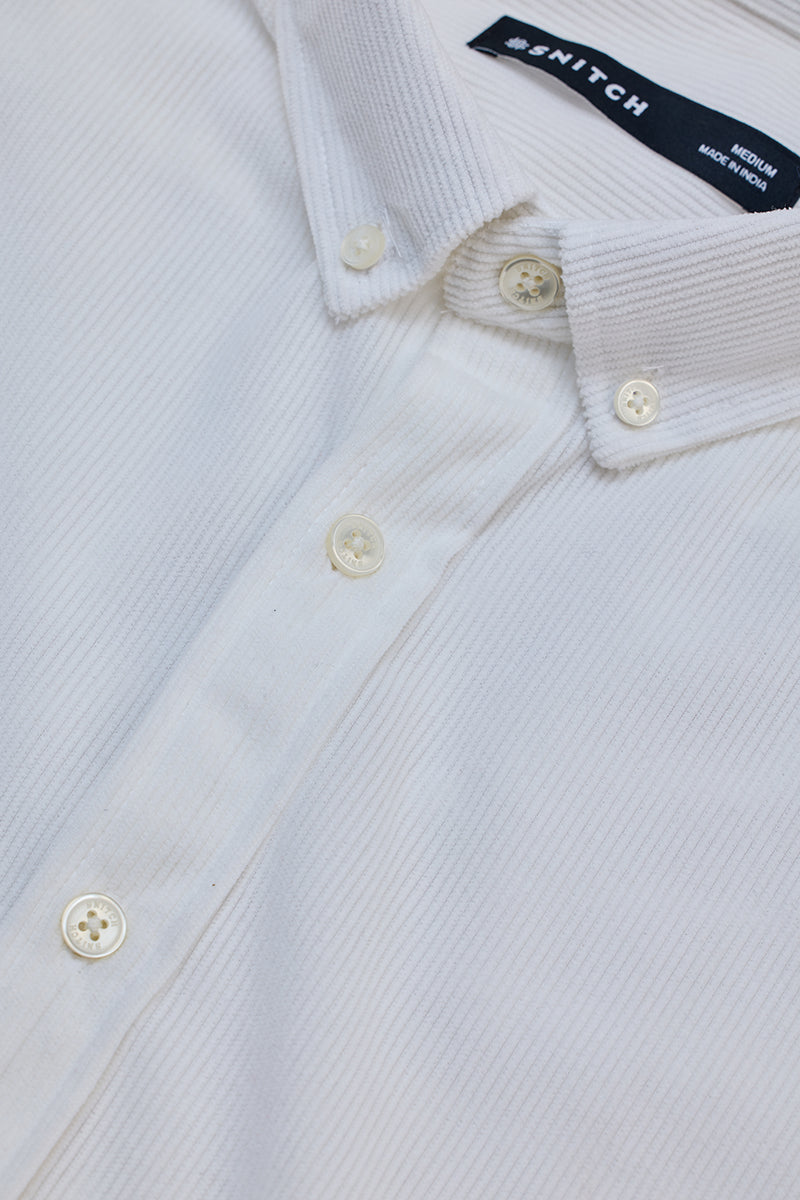 White Slim Fit Corduroy Shirt