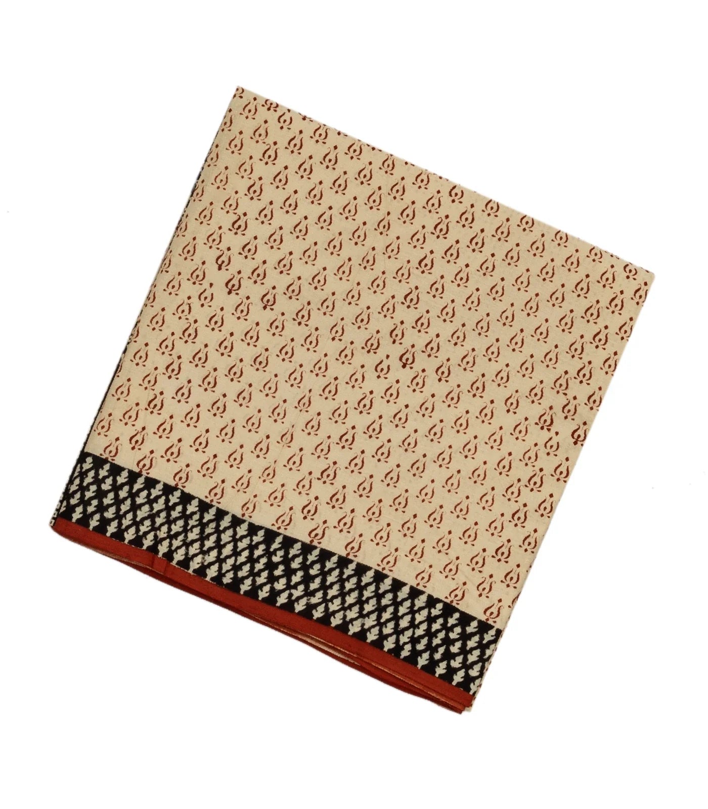 Cream Woven Jaipur Cotton Saree Printed With Rust Floral Motifs