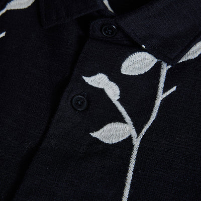 Black Floral Embroidered Shirt