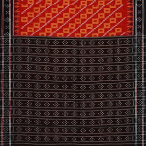 Red Handloom Orissa Cotton Saree With Tie & Dye Square Motifs