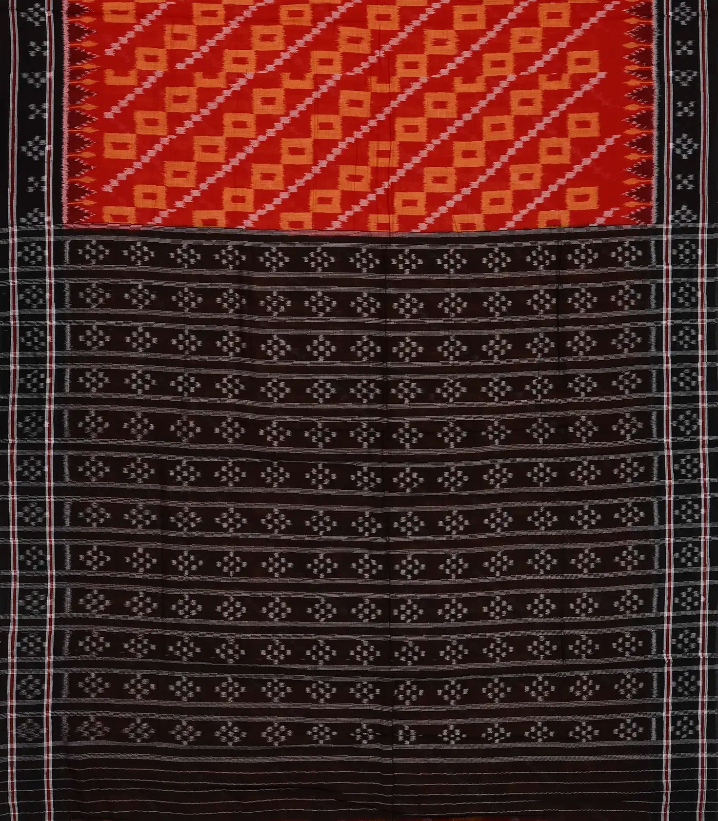 Red Handloom Orissa Cotton Saree With Tie & Dye Square Motifs