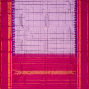 Lavender Handloom Kanchipuram Korvai Silk Saree With Checks