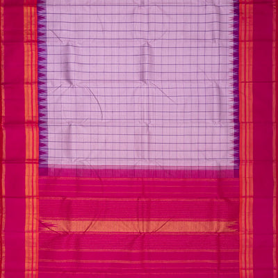 Lavender Handloom Kanchipuram Korvai Silk Saree With Checks