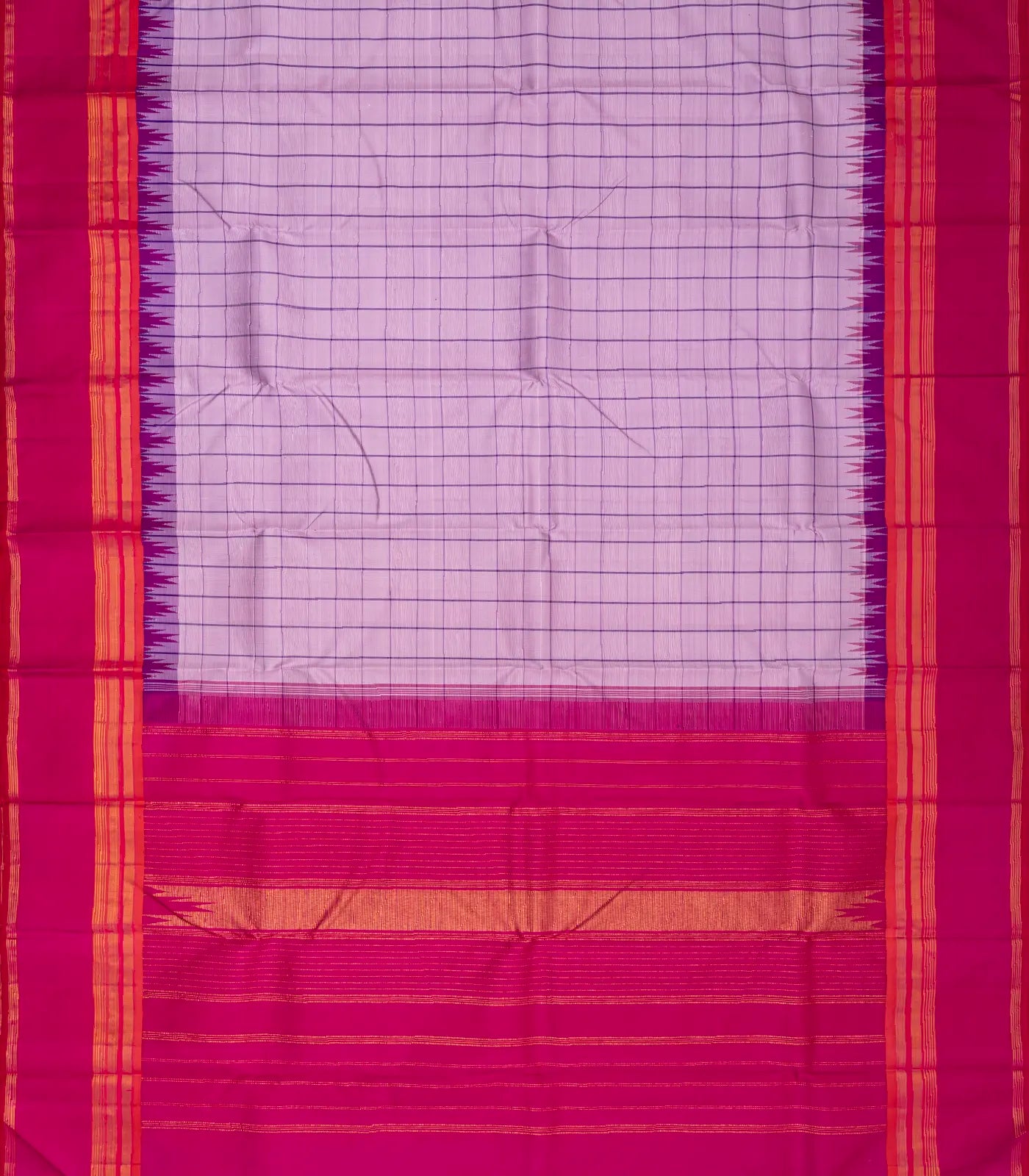 Lavender Handloom Kanchipuram Korvai Silk Saree With Checks