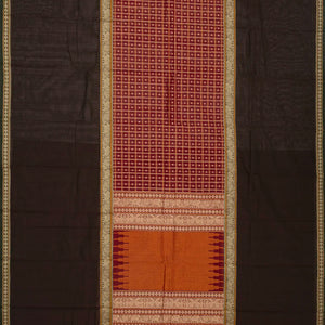 Crimson Handloom Kanchi Cotton Muppagam Saree With Checks & Button Motifs