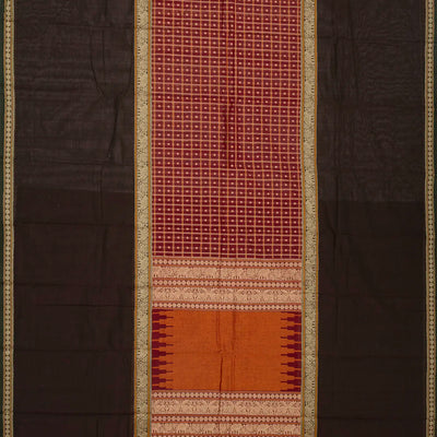 Crimson Handloom Kanchi Cotton Muppagam Saree With Checks & Button Motifs