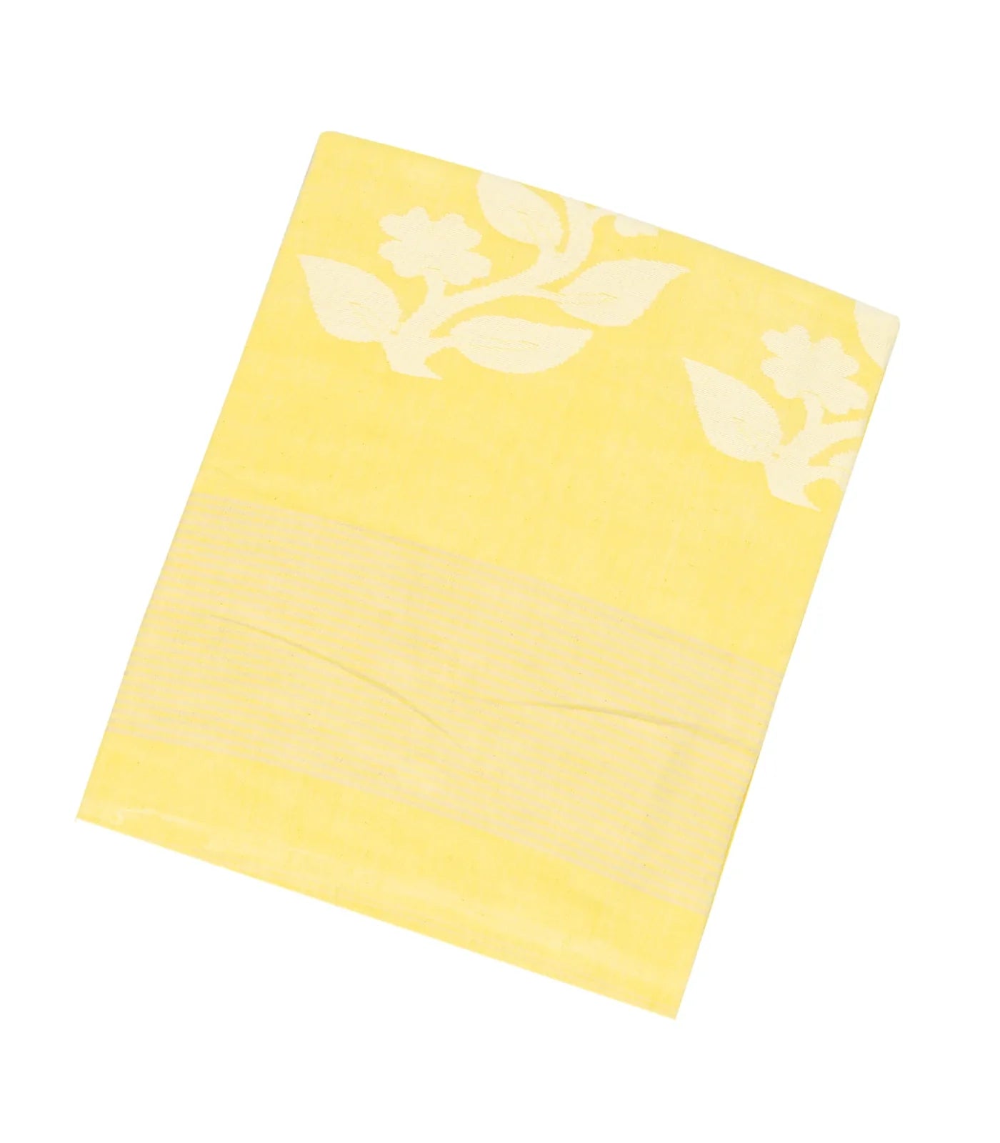 Light Yellow Handloom Bengal Cotton Saree With Flower Buttas
