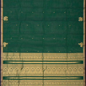 Bottle Green Handloom Kanchi Cotton Saree With Diamond Buttas