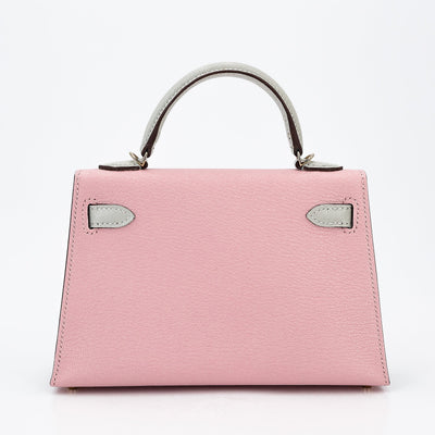 HERMÈS Mini Kelly II HSS Gris Perle Rose Sakura Chevre Permabrass hardware