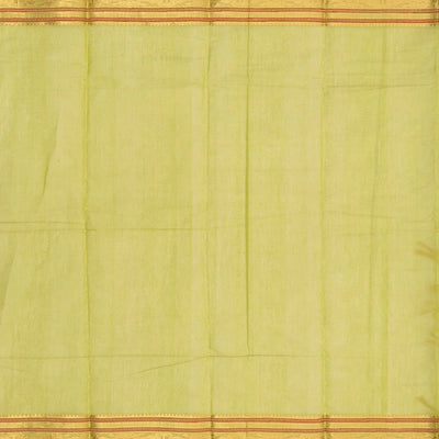 Cardamom Green Handloom Kanchi Cotton Saree With Checks & Kamalam Motifs