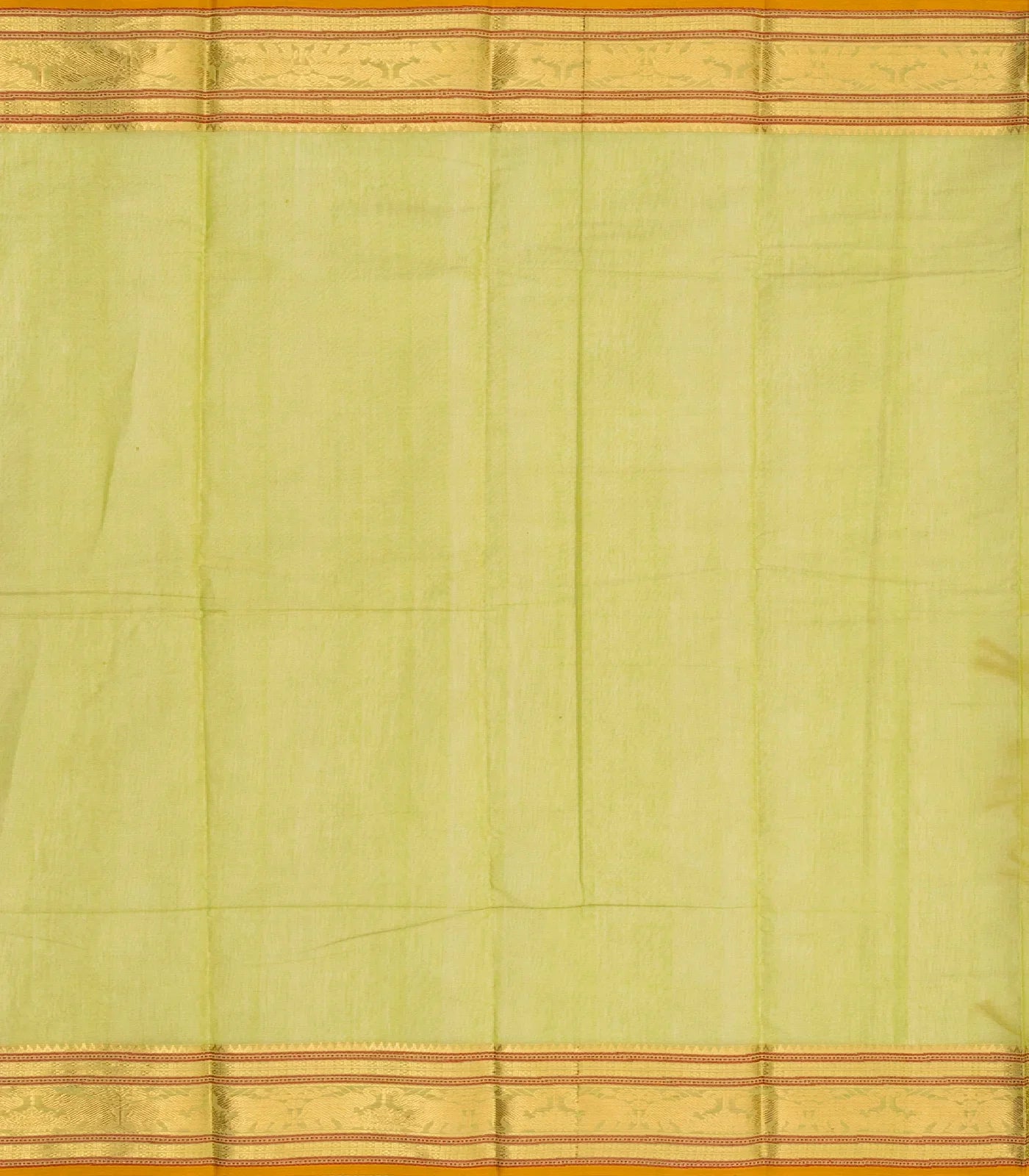 Cardamom Green Handloom Kanchi Cotton Saree With Checks & Kamalam Motifs