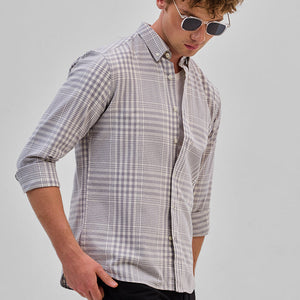 Light Grey Checks Slim Fit Shirt