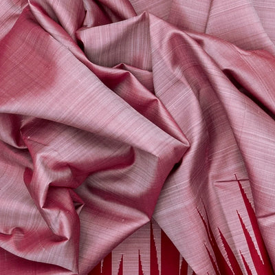Dusty Pink Handloom Kanchipuram Korvai Silk Saree With Crimson Border