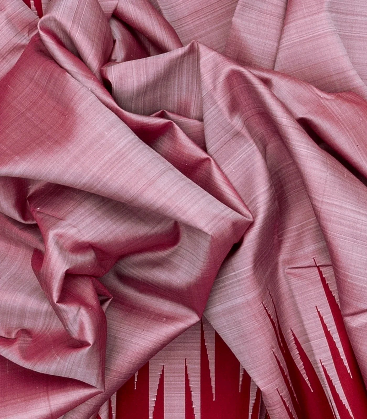 Dusty Pink Handloom Kanchipuram Korvai Silk Saree With Crimson Border