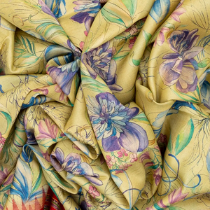 Sandal Handloom Tussar Silk Saree Printed With Floral Motifs & Ganga Jamuna Border