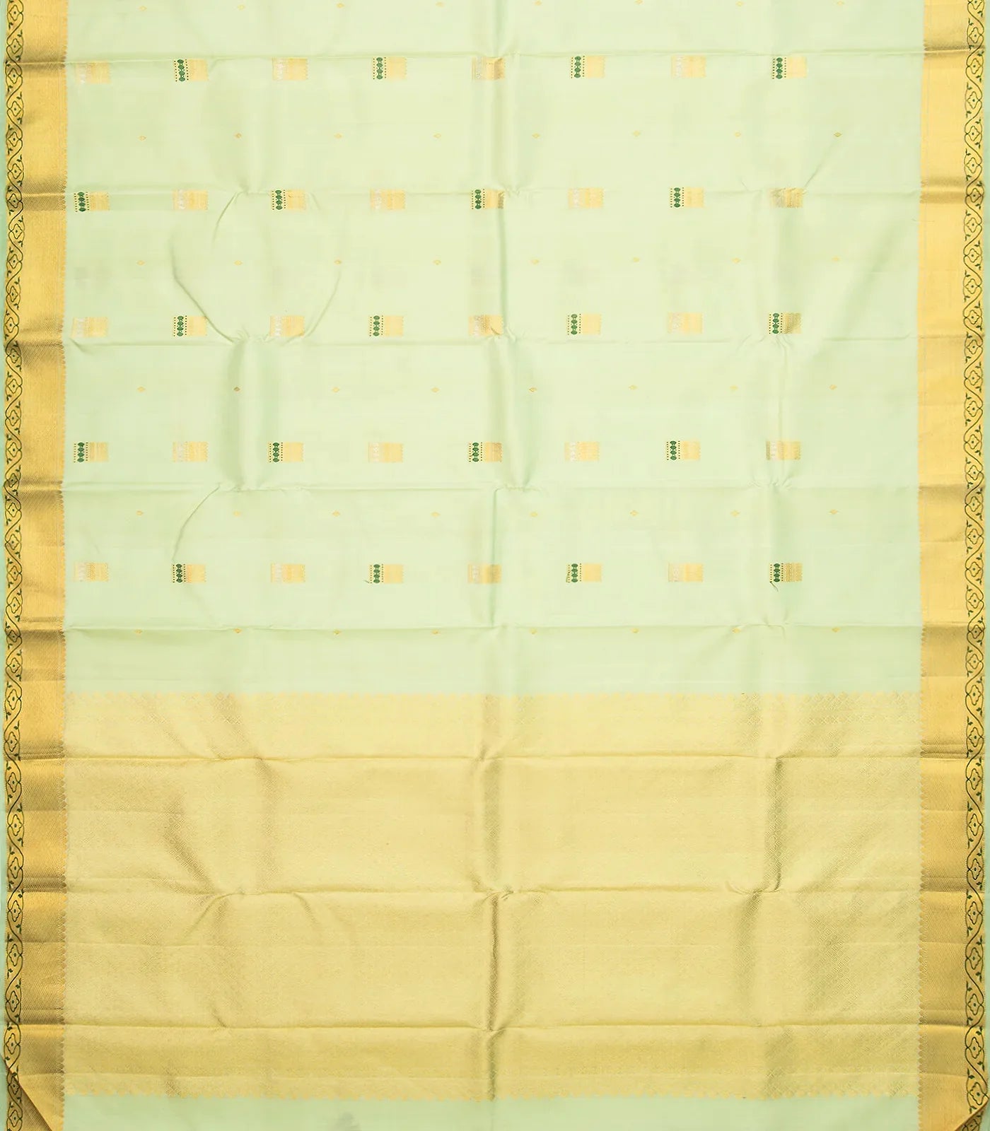 Pista Green Handloom Kanchipuram Silk Saree With Meena Buttas