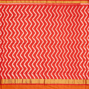 Cream Handloom Ikat Silk Saree With Contrast Red Border