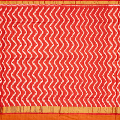 Cream Handloom Ikat Silk Saree With Contrast Red Border