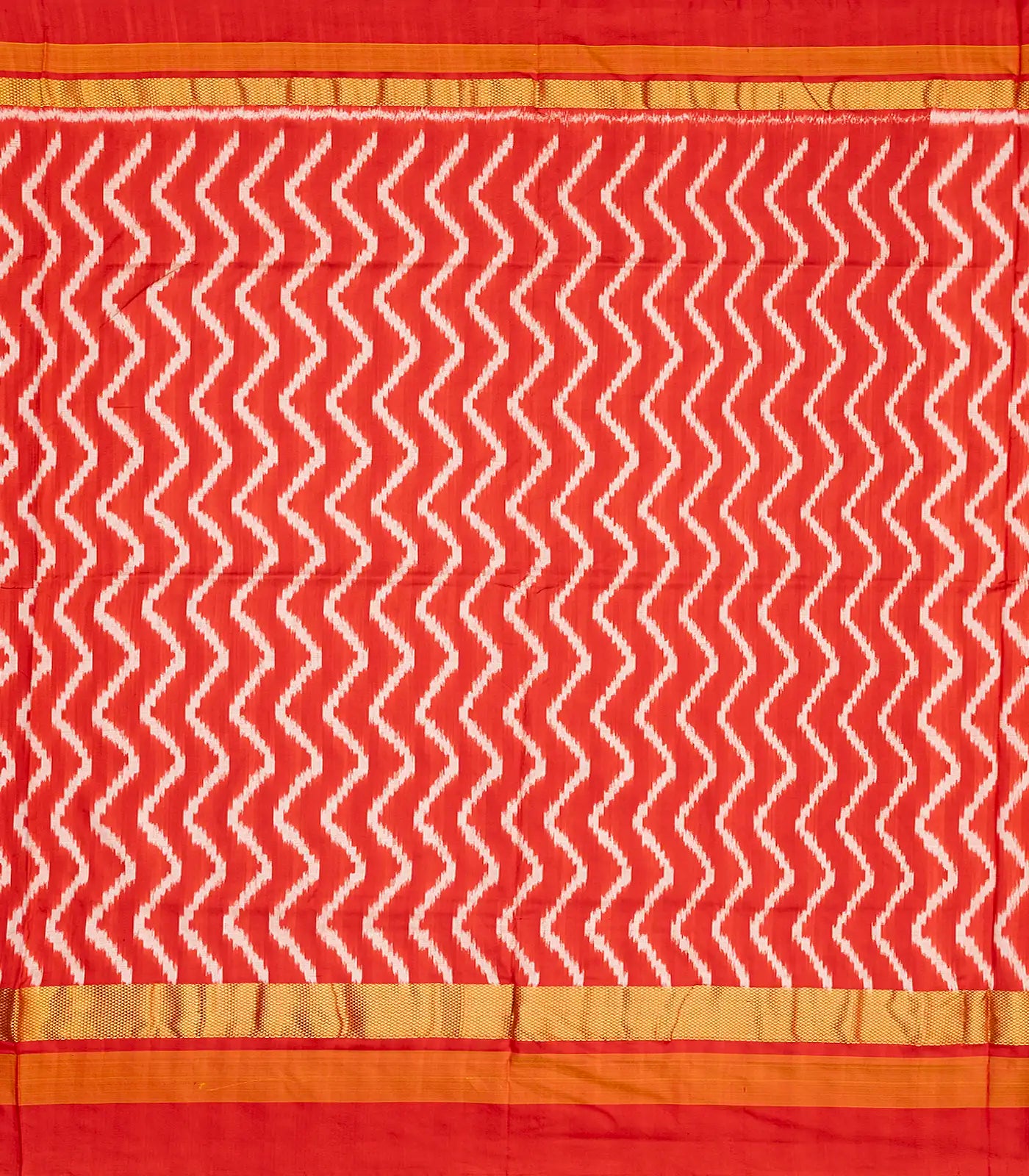 Cream Handloom Ikat Silk Saree With Contrast Red Border