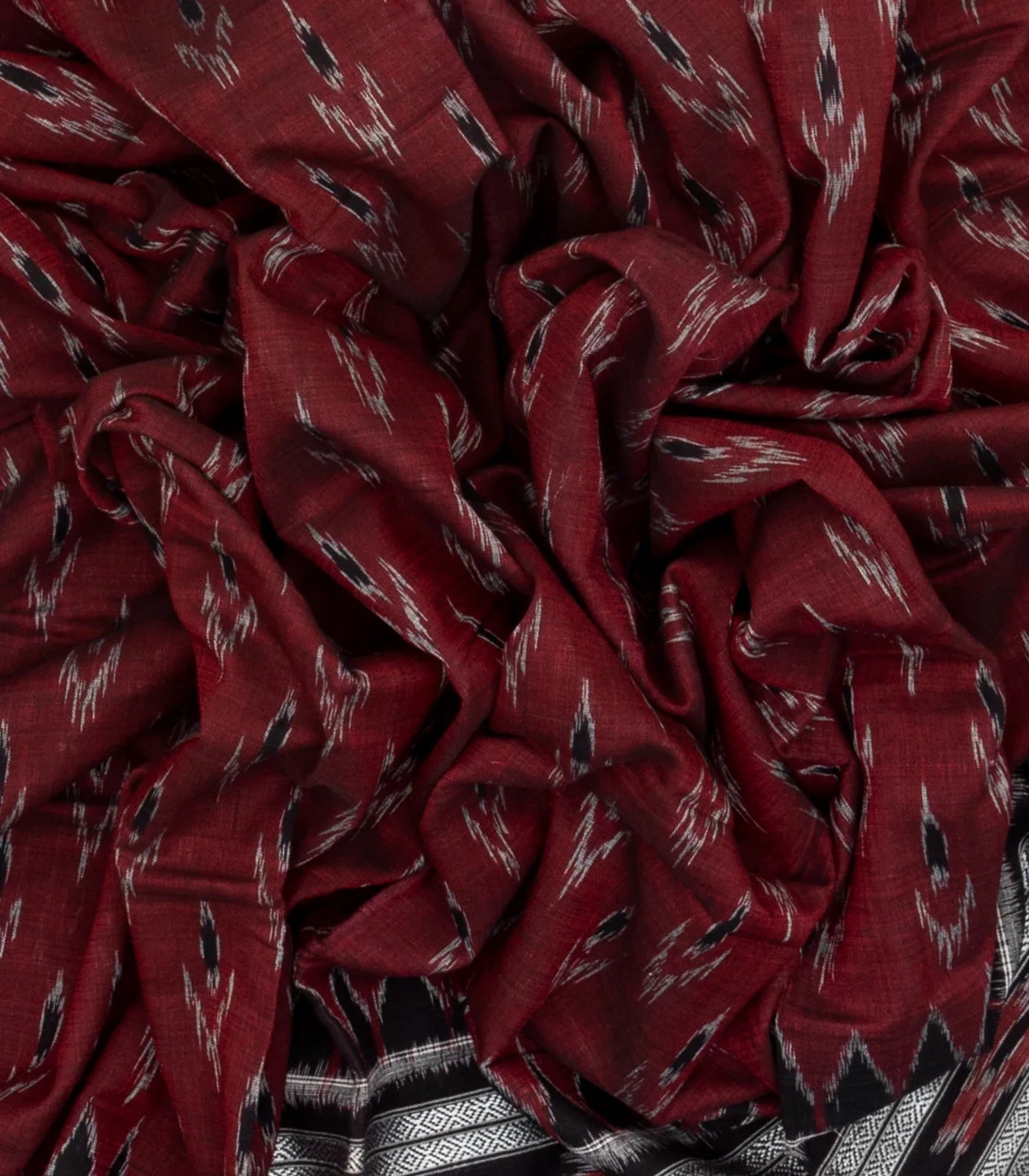 Maroon Handloom Orissa Cotton Saree With Black Border
