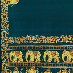 Bottle Green Shree Ganesh Pattachitra Saree