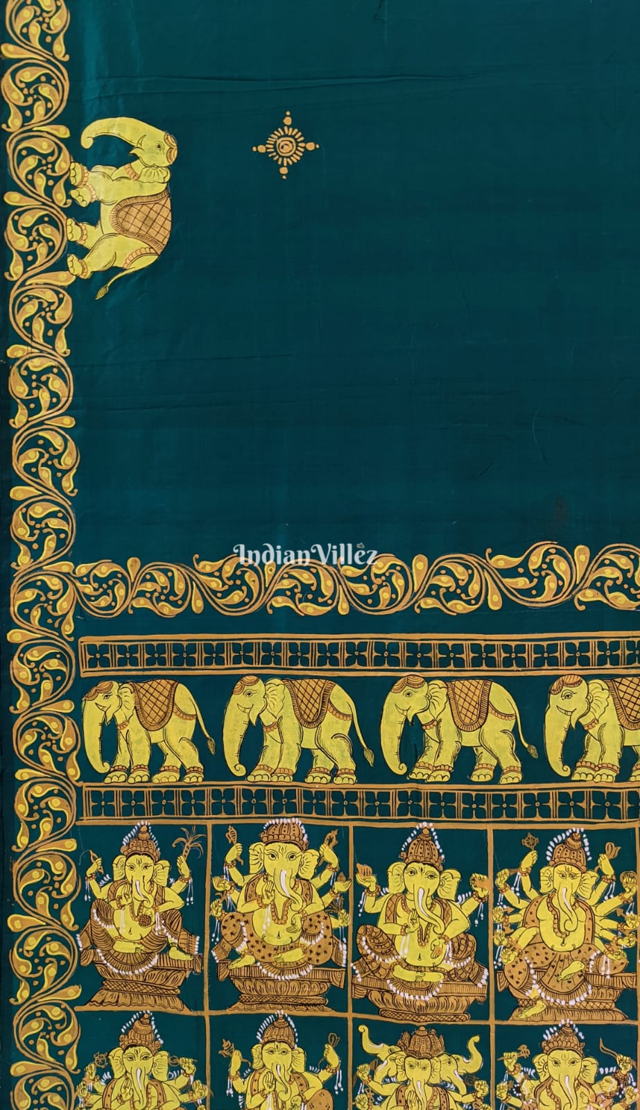 Bottle Green Shree Ganesh Pattachitra Saree