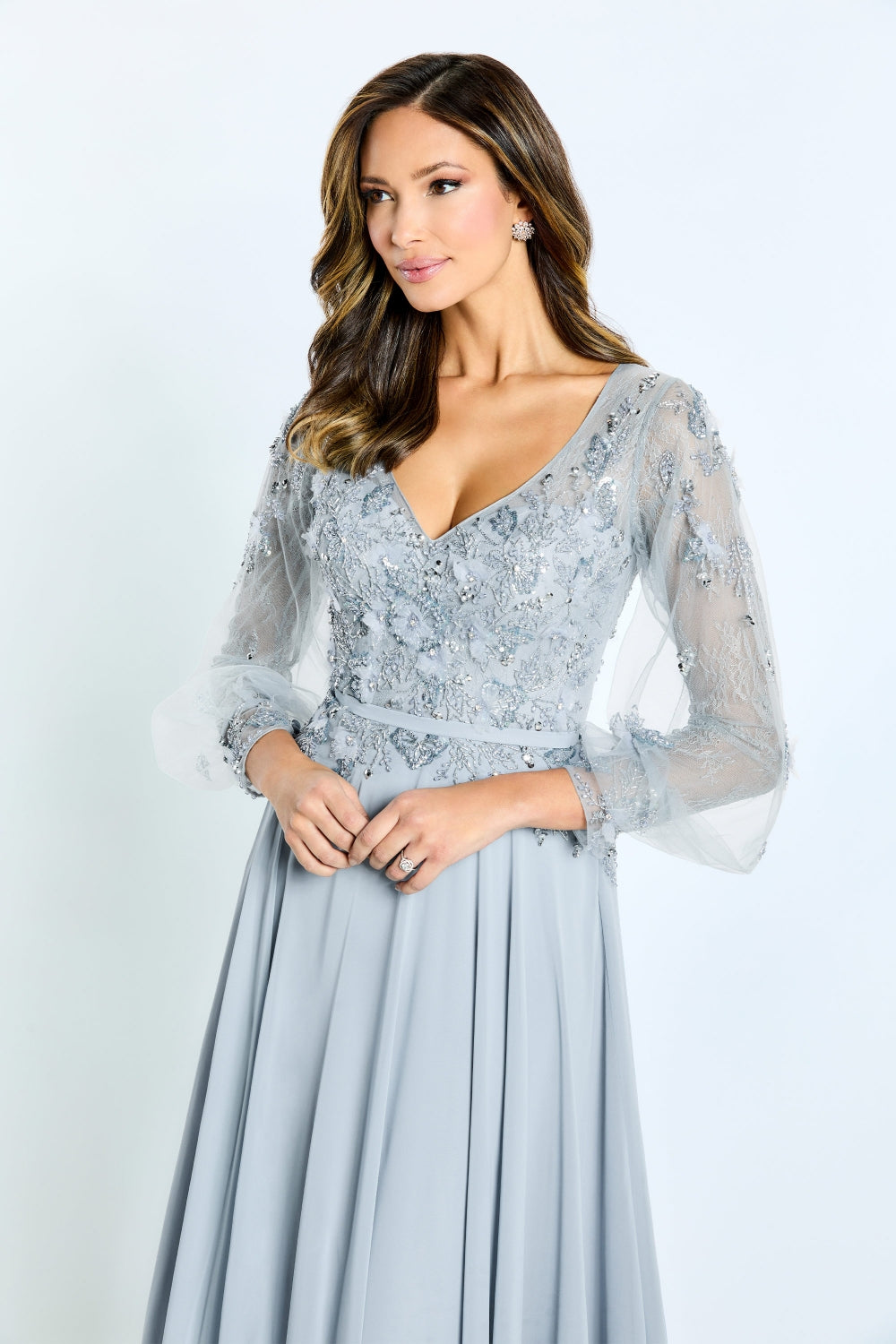 Montage M505 A Line Beaded Formal Long Sleeve Evening Dress