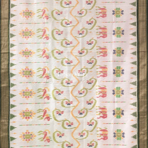 Off-White Animal Flower Theme Khandua Silk Saree