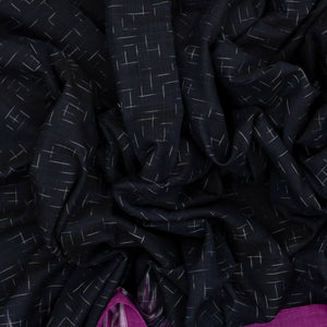 Black Handloom Orissa Cotton Saree With Purple Border