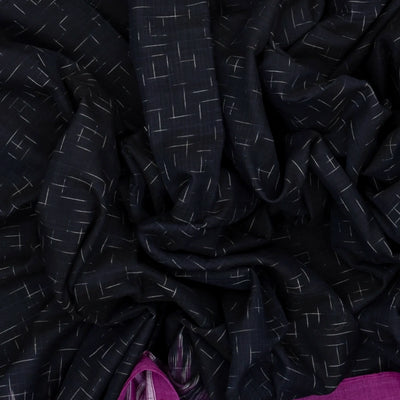 Black Handloom Orissa Cotton Saree With Purple Border