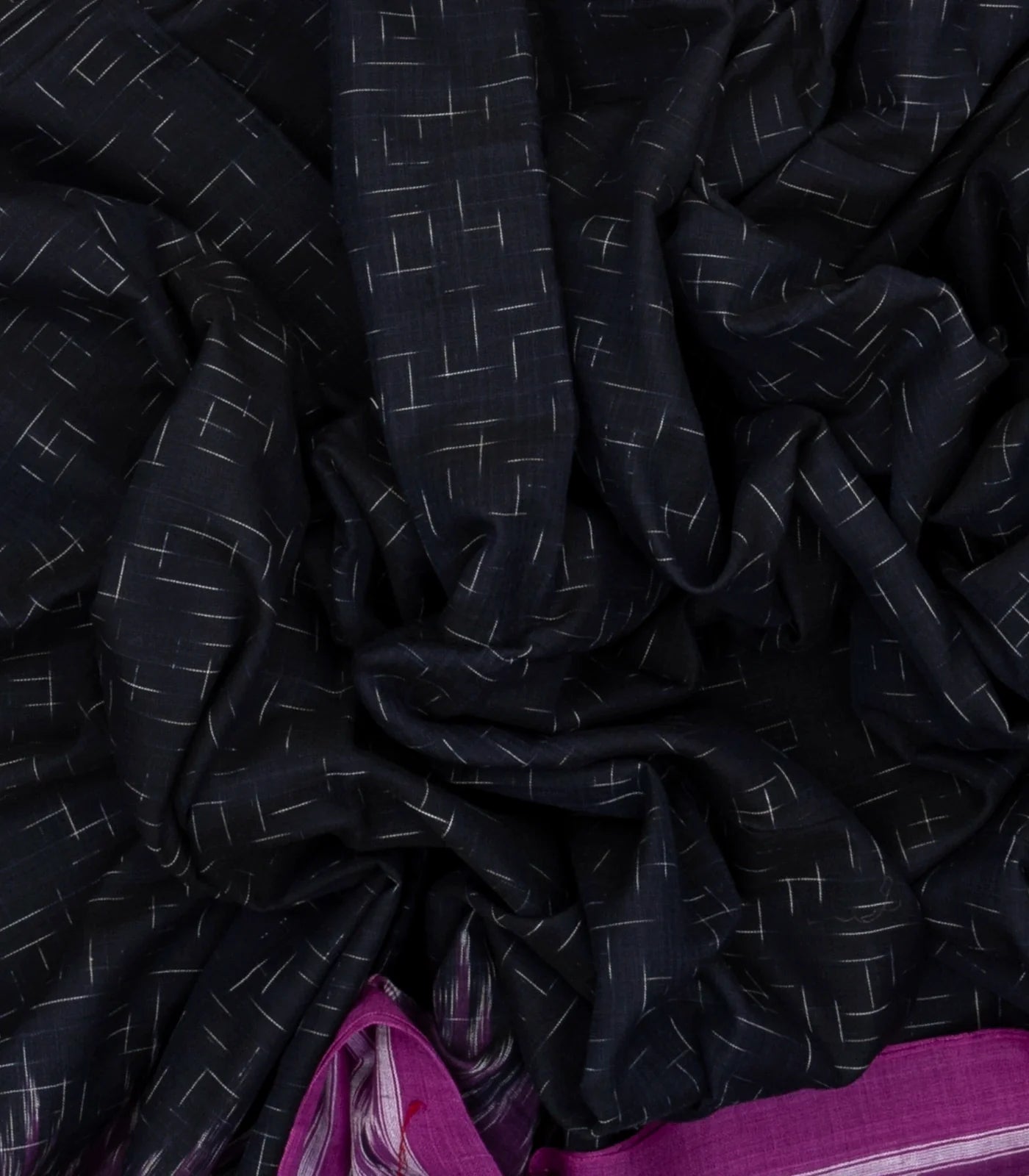 Black Handloom Orissa Cotton Saree With Purple Border