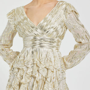 Mac Duggal 9305 Homecoming Long Sleeve Metallic Short Cocktail Dress