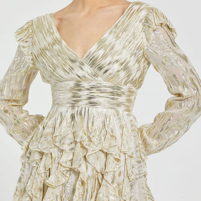 Mac Duggal 9305 Homecoming Long Sleeve Metallic Short Cocktail Dress