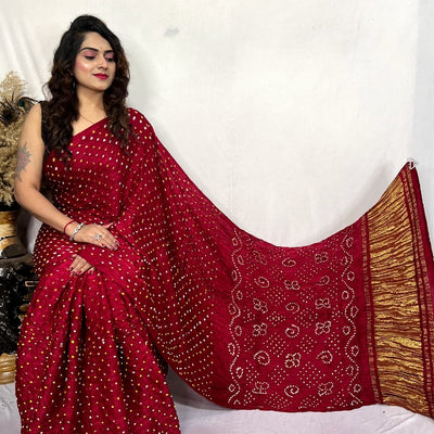 Modal Silk Heavy Bandhej Work Bandhani Saree