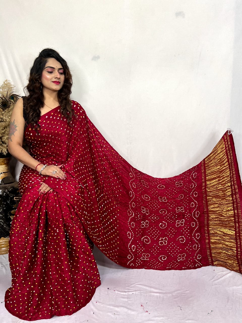 Modal Silk Heavy Bandhej Work Bandhani Saree