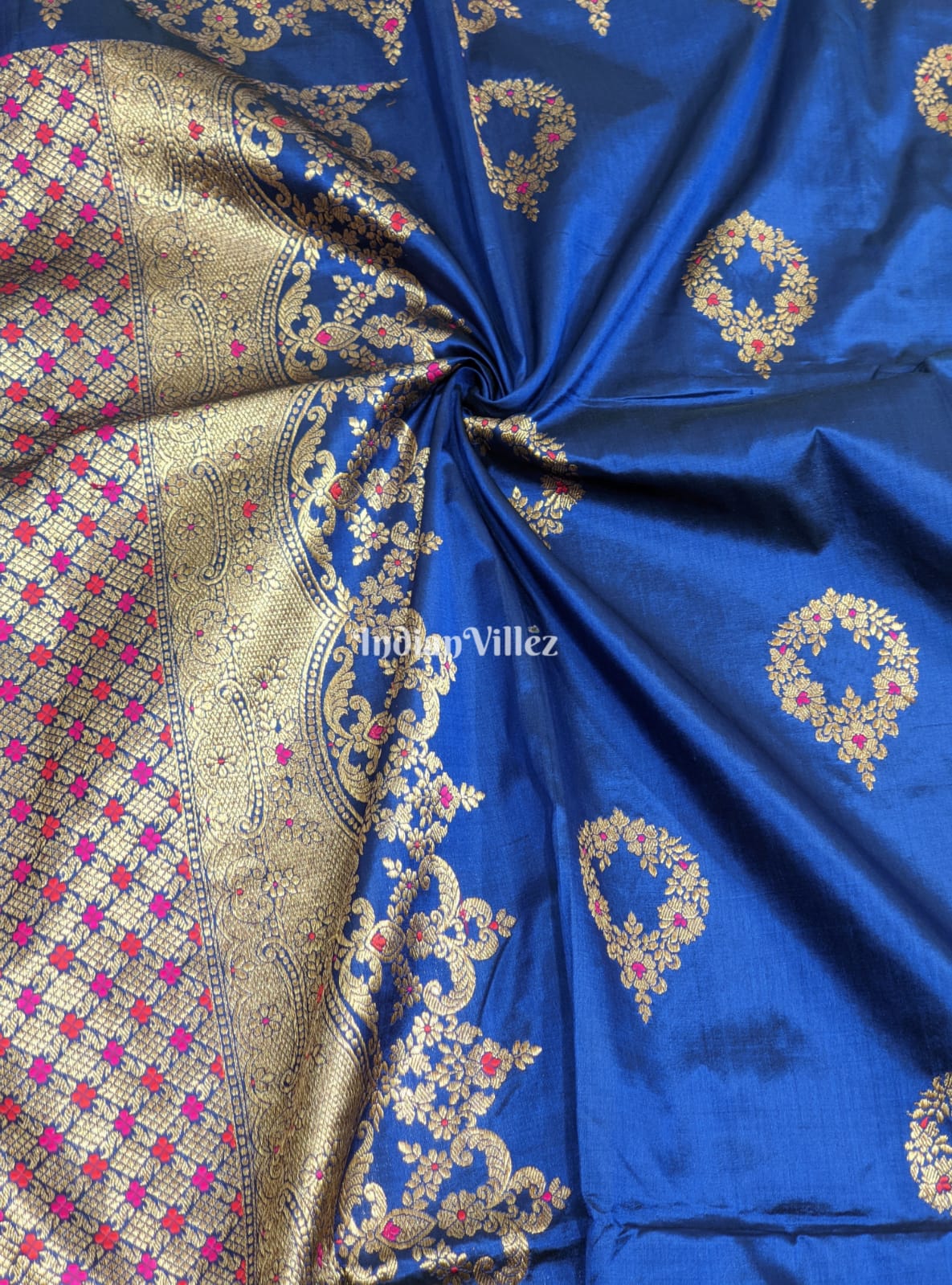 Midnight Blue Pure Banarasi Katan Silk Saree With Meena Work