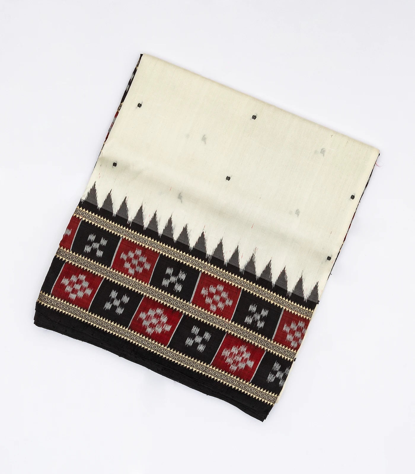 White Handloom Orissa Silk Saree With Button Buttas
