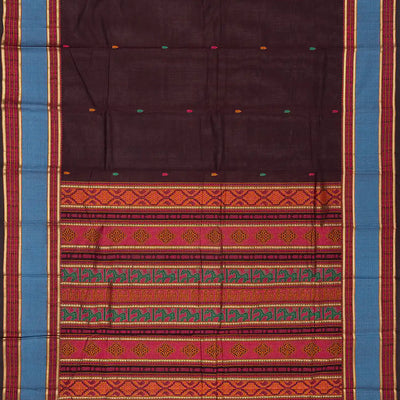 Maroon Handloom Kanchi Cotton Saree With Spearhead Buttas