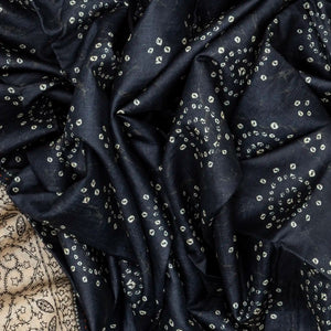 Black Handloom Tussar Silk Saree Printed With Dotted Motifs