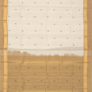 White Handloom Village Cotton Saree With Cross buttas in Red and Black